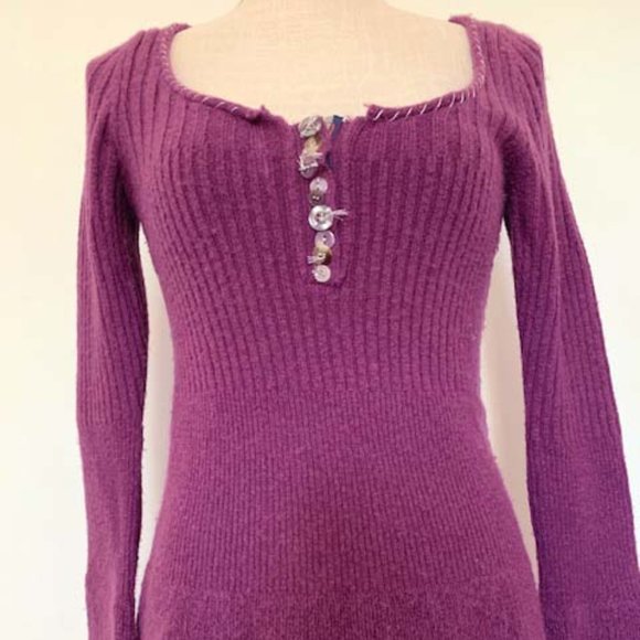 Free People Women's Long Sleeve Mock Sweater Purple Size X-Large